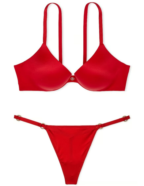 Комплект Victoria's Secret бюст Push-Up та трусики стрінги 1159833853 (Червоний 38C/L)