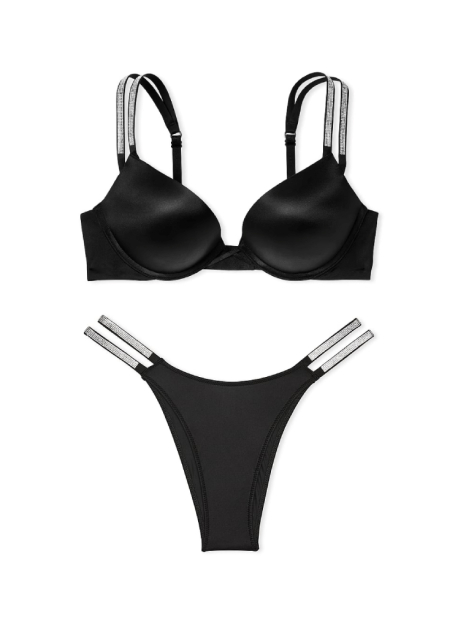 Комплект білизни зі стразами Victoria's Secret ліф Push-up та трусики бразилії 1159833947 (Чорний 32C/S)