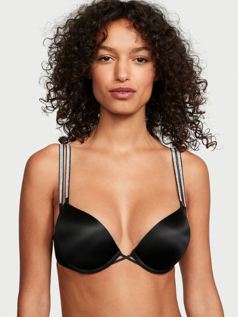 Комплект білизни зі стразами Victoria's Secret ліф Push-up та трусики бразилії 1159833947 (Чорний 32C/S)
