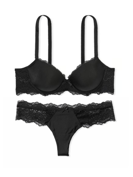 Жіночий комплект білизни Victoria's Secret ліф та трусики тонг 1159833985 (Чорний 32A/XS)