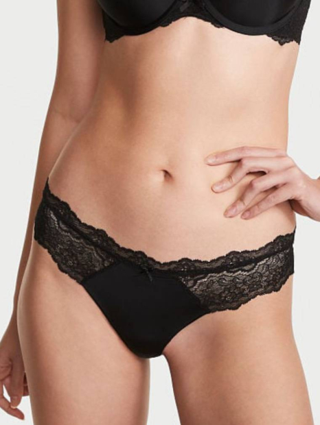 Жіночий комплект білизни Victoria's Secret ліф та трусики тонг 1159833985 (Чорний 32A/XS)