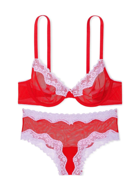 Мереживний комплект білизни Victoria's Secret бюст і трусики 1159833994 (Червоний 34C/M)