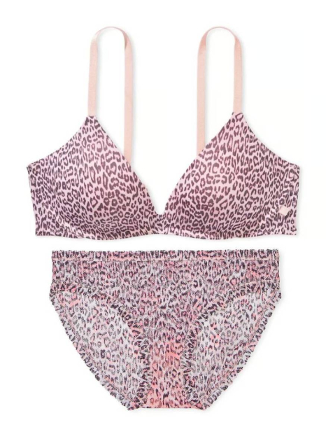 Жіночий комплект білизни з принтом Victoria's Secret ліф Push Up і бікіні трусики 1159834032 (Леопардовий 34B/S)