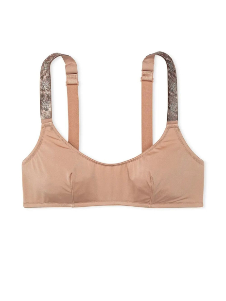 Гладкий комплект білизни зі стразами Victoria's Secret бралетт та трусики тонг 1159834179 (Бежевий L)