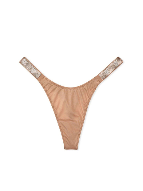 Гладкий комплект білизни зі стразами Victoria's Secret бралетт та трусики тонг 1159834179 (Бежевий L)