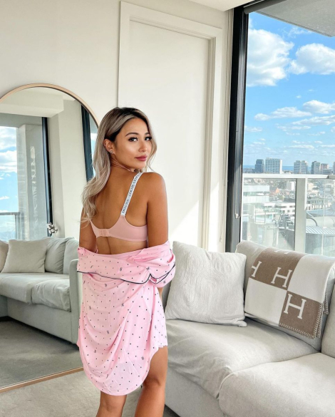 Жіночий комплект білизни Victoria's Secret ліф та трусики танга 1159834360 (Білий/Рожевий 34C/M)