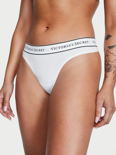 Жіночий комплект білизни Victoria's Secret ліф та трусики тонг 1159834365 (Білий/Рожевий 34D/M)