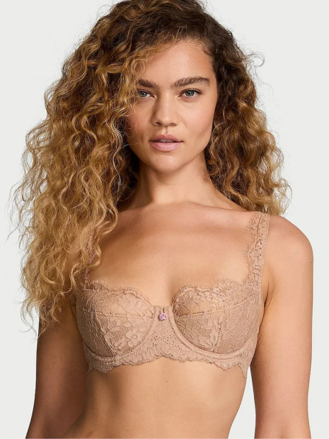 Мереживний комплект білизни Victoria's Secret бюстгальтер і трусики Чики 1159834395 (Бежевий 44D/XXL)