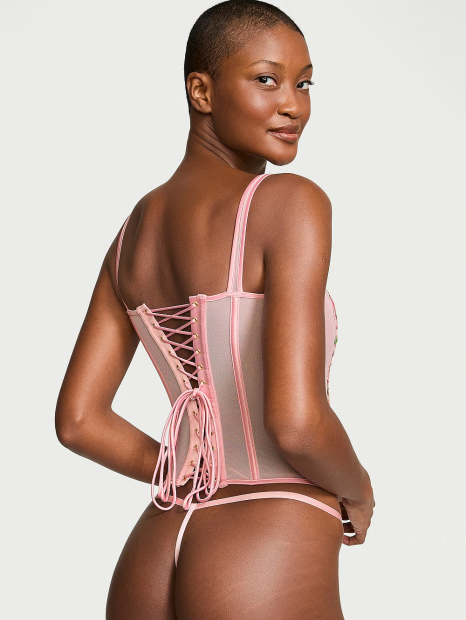 Шикарный комплект белья Victoria's Secret корсет и трусики стринги 1159835923 (Розовый S)