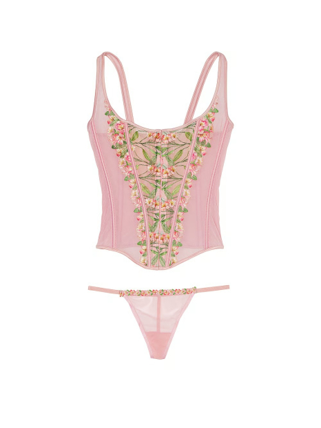 Шикарный комплект белья Victoria's Secret корсет и трусики стринги 1159835923 (Розовый S)