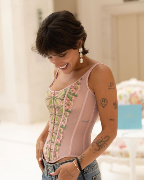 Шикарный комплект белья Victoria's Secret корсет и трусики стринги 1159835923 (Розовый S)