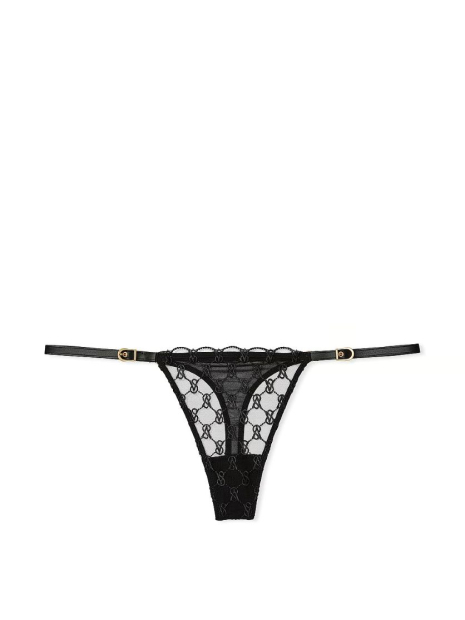 Комплект белья Victoria's Secret бюстгальтер и трусики тонг 1159835551 (Черный 38DDD/XL)
