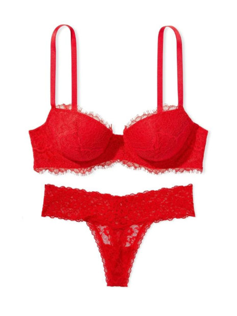 Кружевной комплект белья Victoria's Secret лиф и трусики тонг 1159835886 (Красный 42DD/XXL)