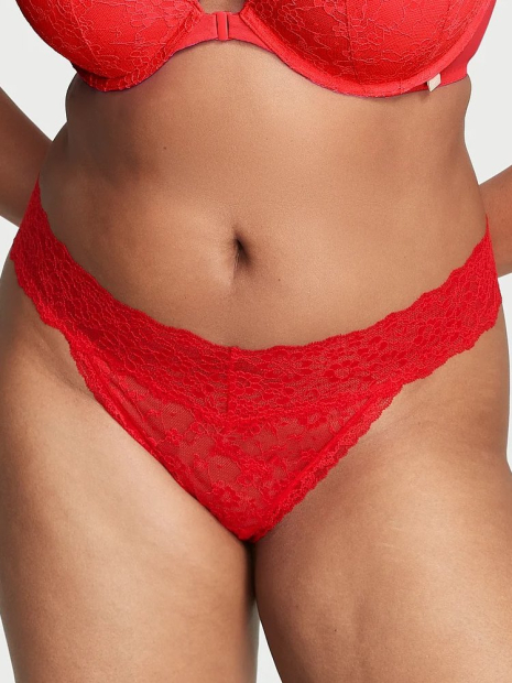 Кружевной комплект белья Victoria's Secret лиф и трусики тонг 1159835886 (Красный 42DD/XXL)