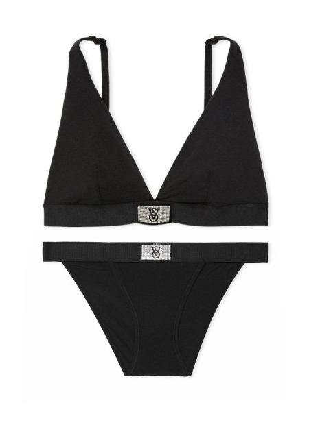 Женский комплект белья Victoria's Secret лиф и трусики танга 1159836076 (Черный XS)