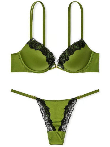 Женский комплект белья Victoria's Secret бюст Push-Up и трусики стринги 1159836559 (Зеленый 32B/XS)