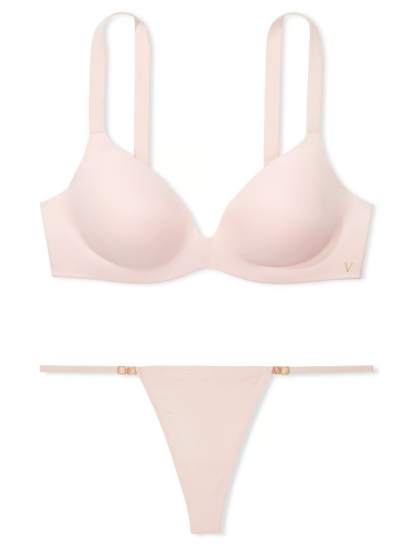 Женский комплект белья Victoria's Secret бюст с технологией Infinity Flex и трусики тонг 1159836784 (Розовый 38D/XL)