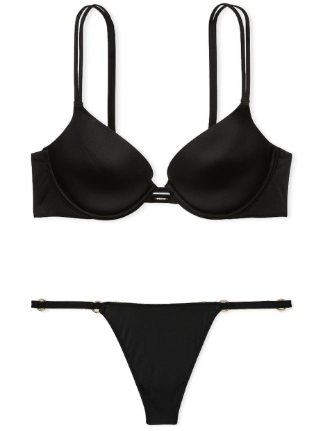 Эффектный комплект Victoria's Secret бюст Push-Up и трусики стринги 1159836794 (Черный 38DD/XL)