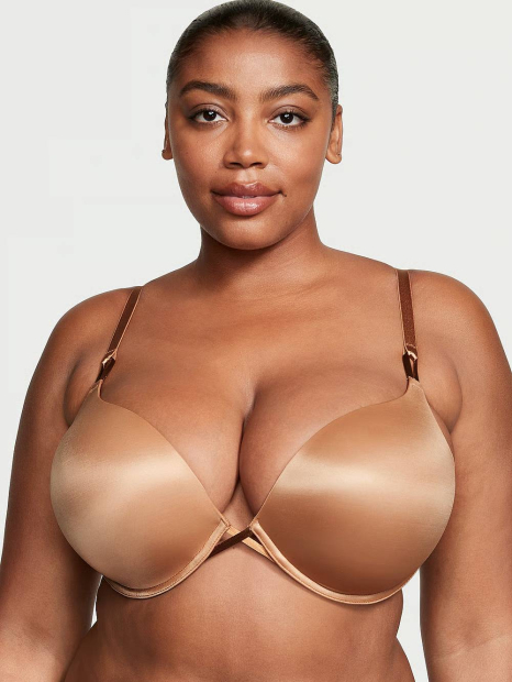 Гладкий комплект белья Victoria's Secret бюст Push-Up и трусики тонг 1159836901 (Коричневый 38C/L)