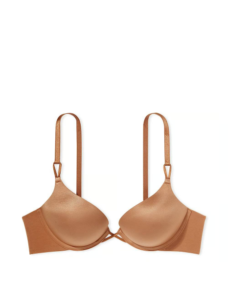 Гладкий комплект белья Victoria's Secret бюст Push-Up и трусики тонг 1159836901 (Коричневый 38C/L)