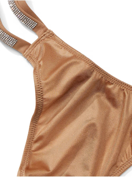 Гладкий комплект белья Victoria's Secret бюст Push-Up и трусики тонг 1159836901 (Коричневый 38C/L)