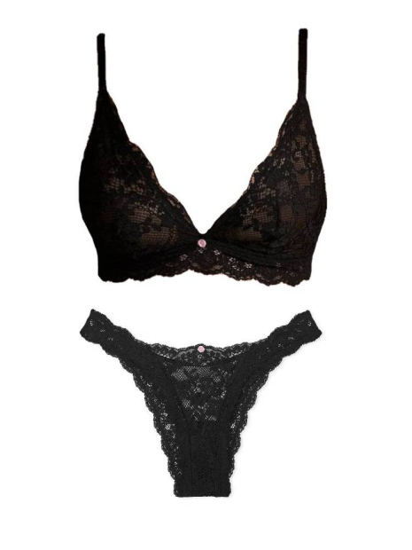 Мереживний комплект білизни Victoria's Secret бралети та трусики бразилії 1159837030 (Чорний XL)