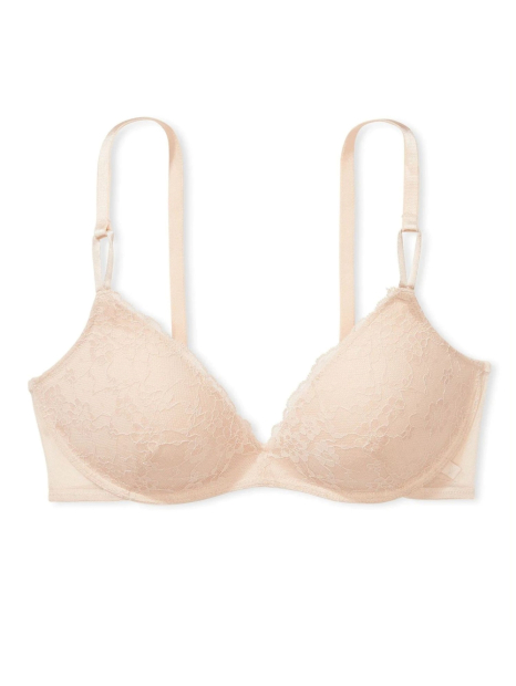 Мереживний комплект білизни Victoria's Secret бюстгальтер Push-up та трусики тонг 1159837102 (Бежевий 36B/M)