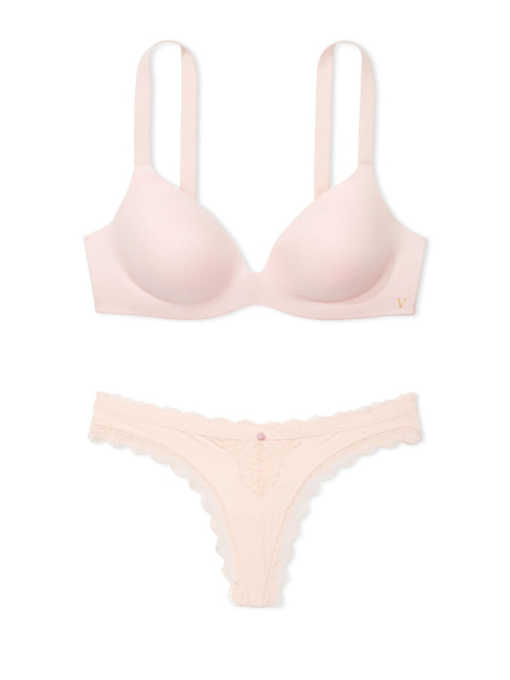Женский комплект белья Victoria's Secret бюст с технологией Infinity Flex и трусики тонг 1159837156 (Розовый 34B/S)
