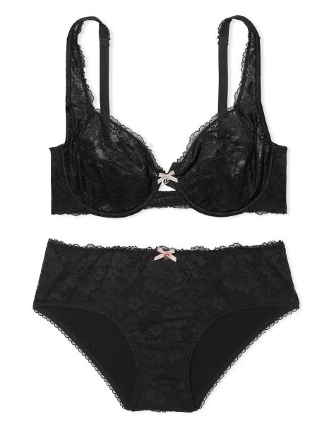 Мереживний комплект білизни Victoria's Secret ліф та трусики хіпхагери 1159837194 (Чорний 42G/XXL)