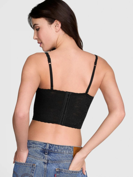 Комплект білизни Victoria's Secret Pink корсетний топ та трусики тонг 1159837283 (Чорний M)