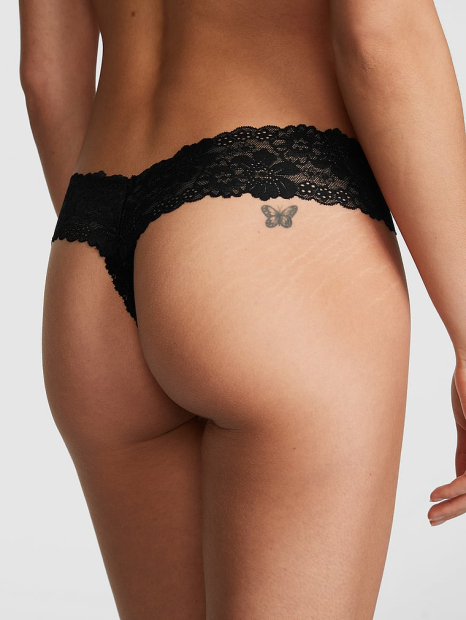 Комплект білизни Victoria's Secret Pink корсетний топ та трусики тонг 1159837283 (Чорний M)