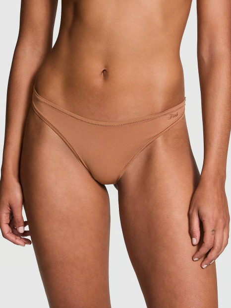 Гладкий комплект білизни Victoria's Secret Pink бралетт триангл та трусики тонг 1159837669 (Коричневий M)