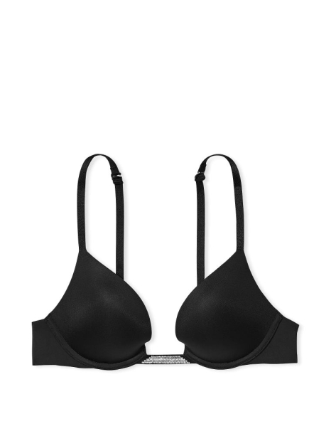 Комплект білизни зі стразами Victoria's Secret ліф Push-up та трусики тонг 1159837679 (Чорний 36C/L)