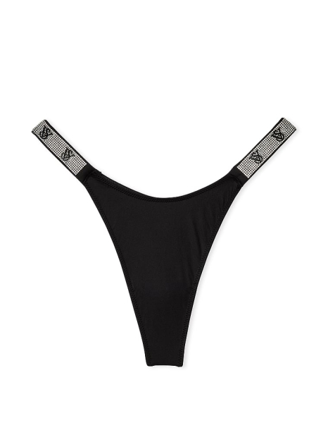 Комплект білизни зі стразами Victoria's Secret ліф Push-up та трусики тонг 1159837679 (Чорний 36C/L)