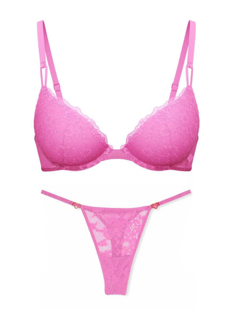 Женский комплект белья Victoria's Secret лиф Push-Up и трусики тонг 1159837685 (Розовый 34A/S)