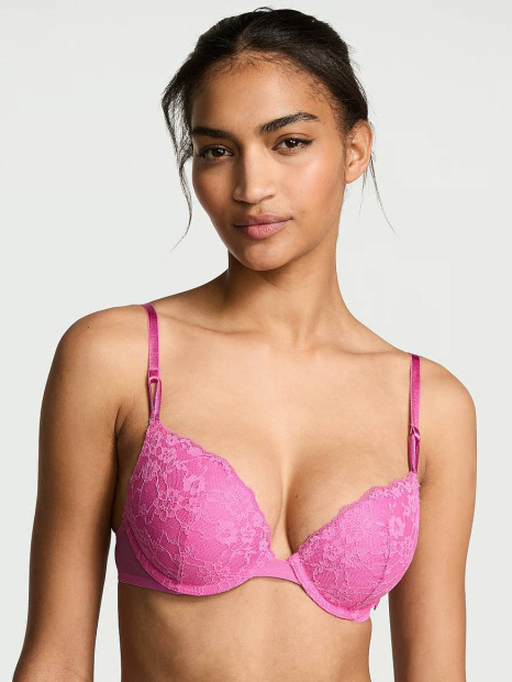 Женский комплект белья Victoria's Secret лиф Push-Up и трусики тонг 1159837685 (Розовый 34A/S)