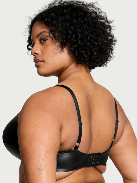 Комплект белья из экокожи Victoria's Secret бюст и трусики стринги 1159837705 (Черный 34A/S)