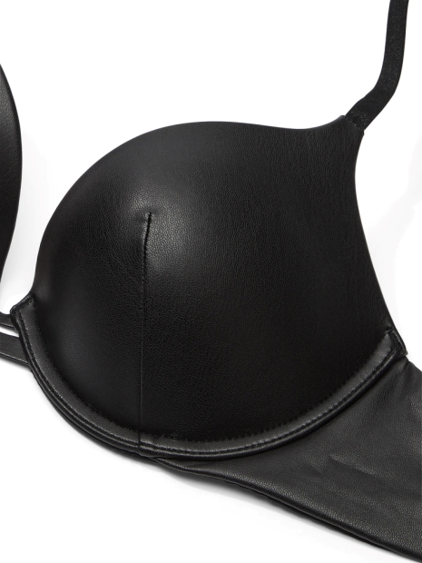 Комплект белья из экокожи Victoria's Secret бюст и трусики стринги 1159837705 (Черный 34A/S)