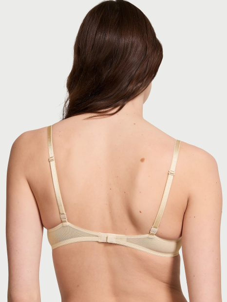 Кружевной комплект белья Victoria's Secret лиф и трусики тонг 1159837738 (Бежевый 36D/L)