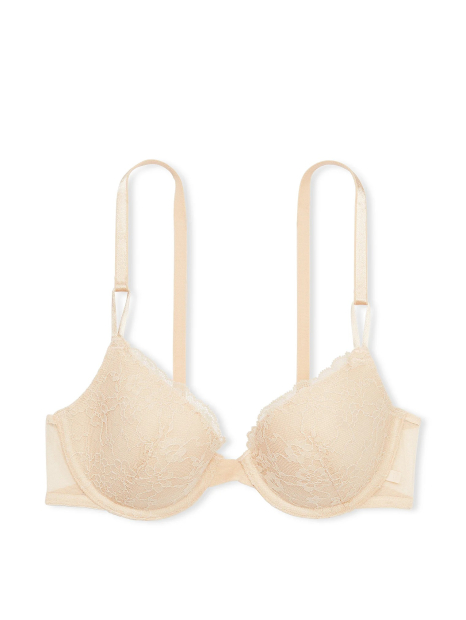 Кружевной комплект белья Victoria's Secret лиф и трусики тонг 1159837738 (Бежевый 36D/L)