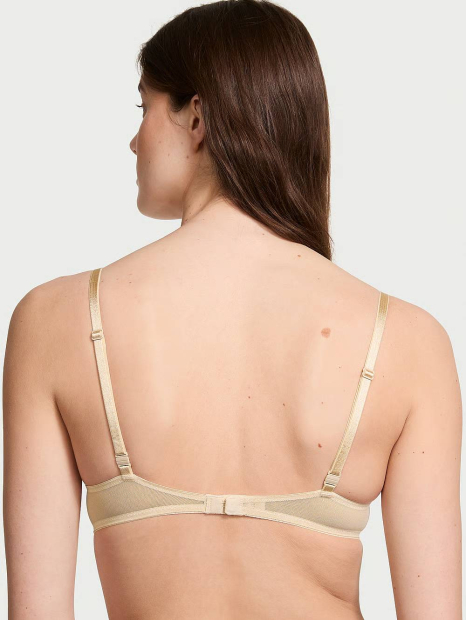 Кружевной комплект белья Victoria's Secret бюст Push-Up и трусики тонг 1159837747 (Бежевый 32A/XS)