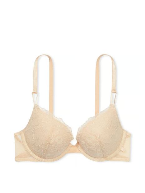 Кружевной комплект белья Victoria's Secret бюст Push-Up и трусики тонг 1159837747 (Бежевый 32A/XS)