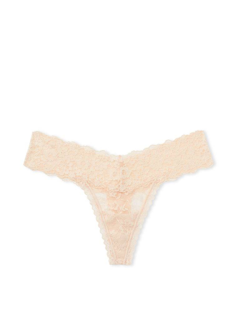 Кружевной комплект белья Victoria's Secret бюст Push-Up и трусики тонг 1159837747 (Бежевый 32A/XS)