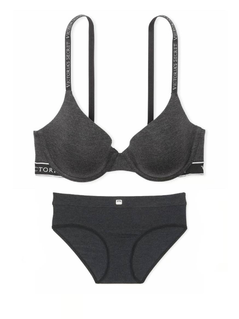 Женский комплект белья Victoria's Secret лиф и трусики хипхаггеры 1159837817 (Серый 36C/L)