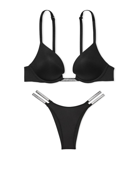 Комплект белья со стразами Victoria's Secret Push-up лиф и трусики бразильяны 1159837907 (Черный 42C/XXL)