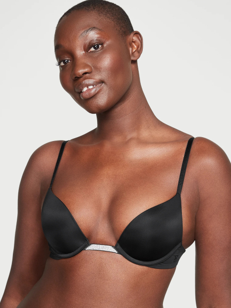 Комплект белья со стразами Victoria's Secret Push-up лиф и трусики бразильяны 1159837907 (Черный 42C/XXL)