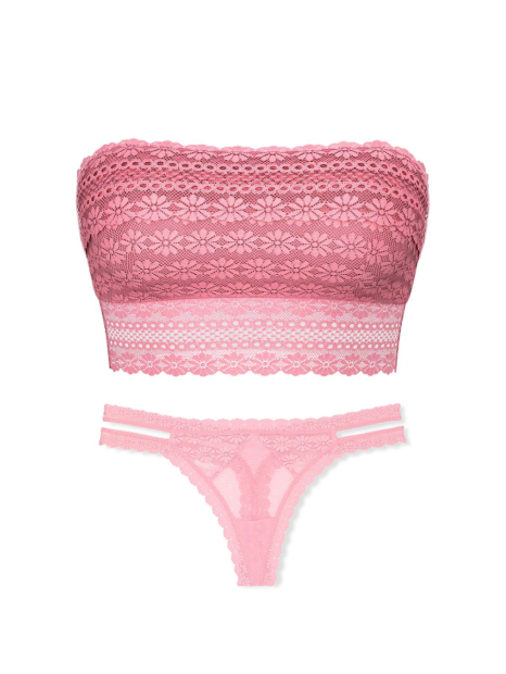 Комплект белья Victoria's Secret бралетт бандо и трусики тонг 1159838083 (Розовый XL)