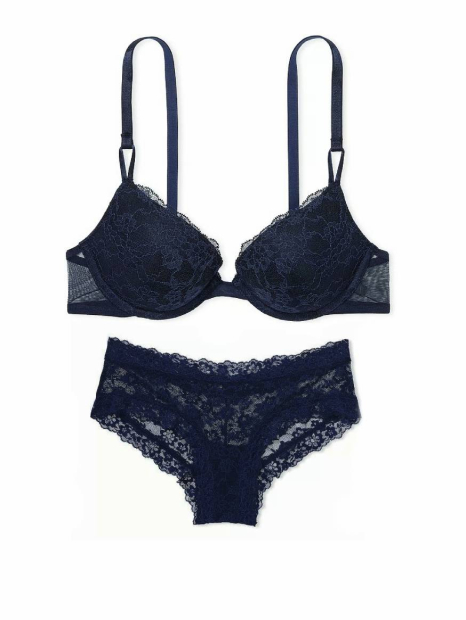 Кружевной комплект белья Victoria's Secret лиф и трусики чики 1159838113 (Синий 38B/XL)