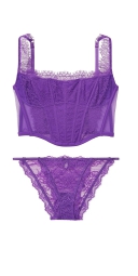 Кружевной комплект белья Victoria's Secret корсет и трусики стринг бикини 1159803699 (Фиолетовый, M)