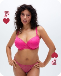 Комплект белья Victoria's Secret Pink бюст-балконет Push-Up и трусики стринги 1159805055 (Розовый, 34C/M)